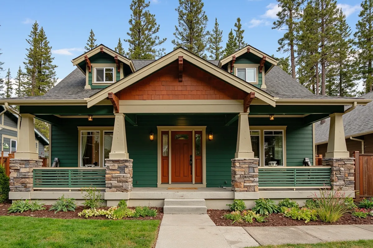Craftsman home exterior in forest green