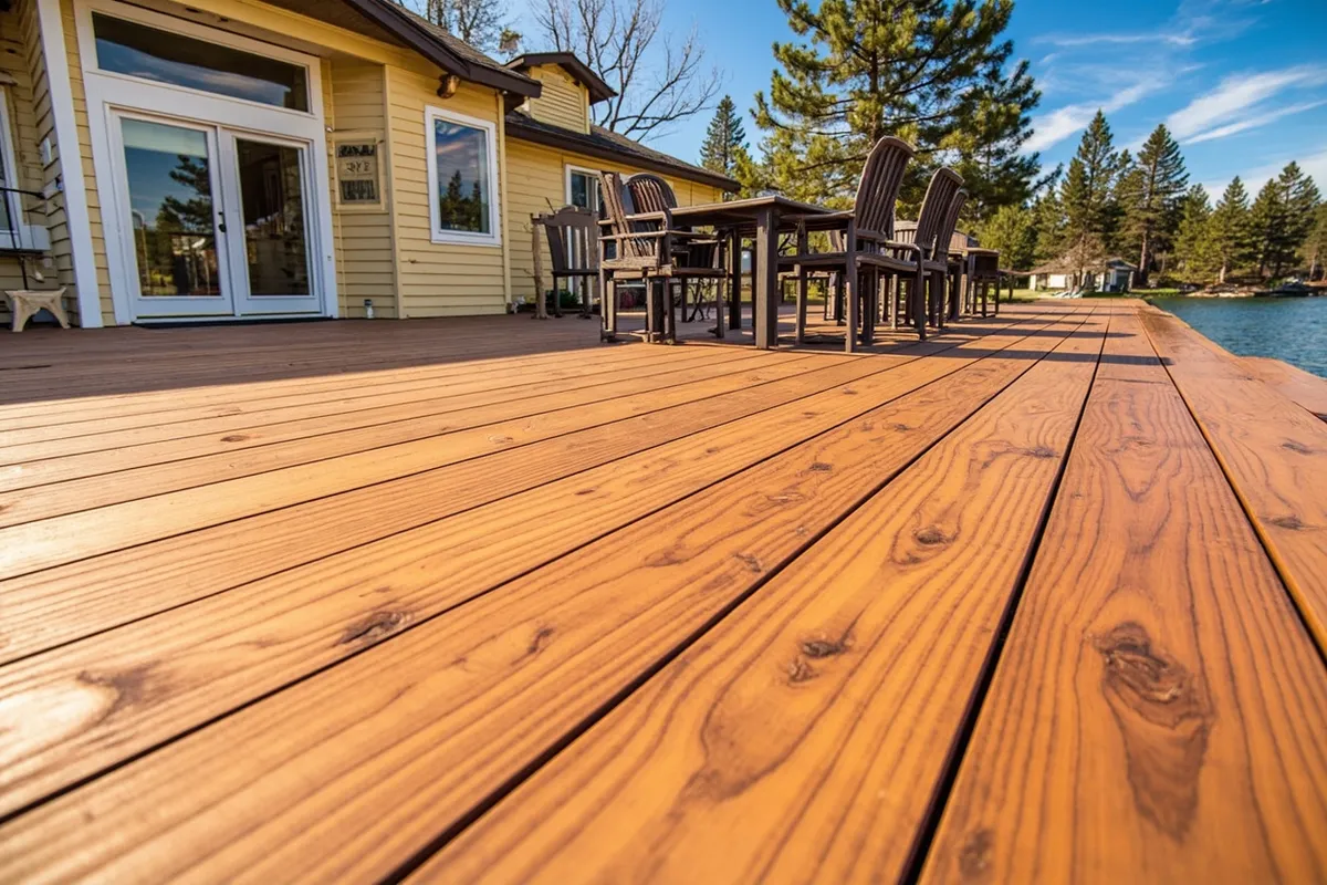 Natural wood deck staining on a Lake Tahoe property