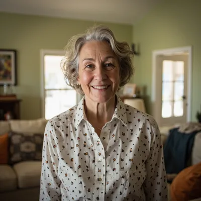 Carolyn M. in her painted living room
