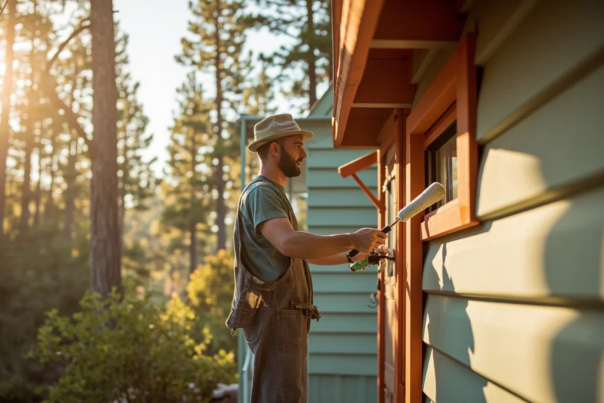 Professional painter working on a Lake Tahoe craftsman home exterior